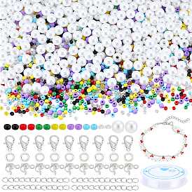 Наборы для изготовления браслетов своими руками, в том числе стеклянные бусины, медные кольца, железные концы с витыми цепочками и наконечниками из бусин, Сплав застежками когтя омара, Эластичная кристальная нить, Акриловые бусины