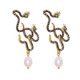 Stylish Snake Pearl Pendant Earrings - Fashionable and Trendy Jewelry