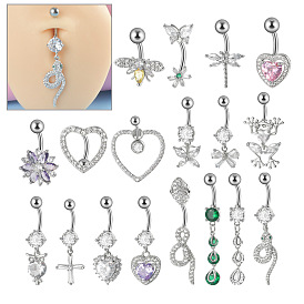 304 Кольца для пупка из нержавеющей стали с микропаве из кубического циркония, цвет нержавеющей стали