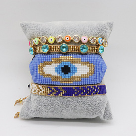 Bohemian Miyuki Beaded Bracelet Set with Fashionable Creative Evil Eye and Zircon Stones