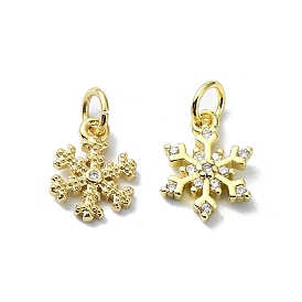 Brass Micro Pave Clear Cubic Zirconia Charms, with Jump Ring, Snowflake Charm