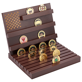 2Pcs 2 Styles Wood Commemorative Coin Storage Slotted Display Stands, Rectangle