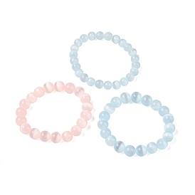 Round Natural Selenite Beaded Stretch Bracelets, Dyed Jewelry for Women