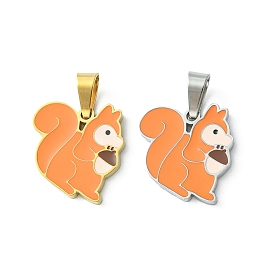 304 Stainless Steel Manual Polishing Charms, with Enamel and 201 Stainless Steel Clasp, Squirrel