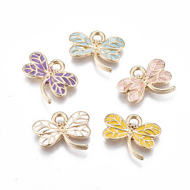 Light Gold Plated Alloy Pendants, with Enamel, Cadmium Free & Lead Free, Dragonfly