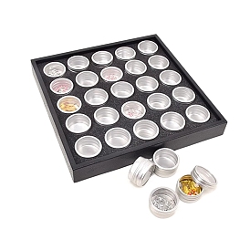 Grilles rondes plates en aluminium à fenêtre transparente avec conteneurs de stockage de perles à plateau noir, pour bijoux petits accessoires