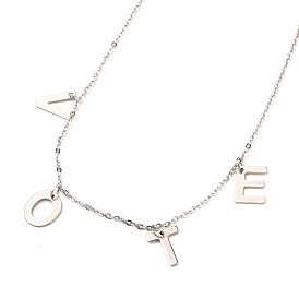304 aus rostfreiem Stahl Halsketten, mit Kabel-Ketten und Karabinerverschlüsse, Buchstabe, Wort Abstimmung