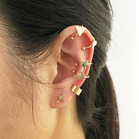 Gold Chain Double Layer C-shaped Ear Clip Set with 5 Pieces for Leaf-inspired Style