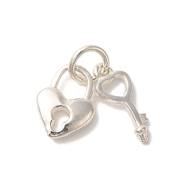 925 Sterling Silver Key & Heart Lock Charms with 925 Stamp and Jump Rings