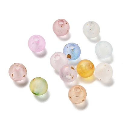 Матовые прозрачные акриловые бусины, круглые, с золотой фольгой и блестками, градиент цвета