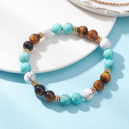 Браслеты из натуральных круглых бусин тигрового глаза и синтетической бирюзы для женщин