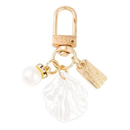 Forme de coquille mignonne et décoration de pendentif rond en plastique abs, fermoirs pivotants en alliage, breloques à clipser, pour porte-clés, sac à main, ornement de sac à dos