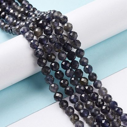 Natural Iolite Beads Strands, Faceted, Grade AB+, Round