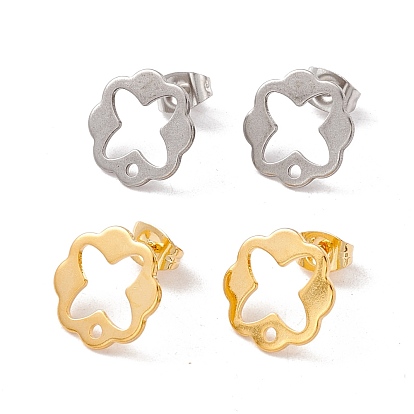 201 Stainless Steel Stud Earring Findings, with Ear Nuts and 304 Stainless Steel Pins, Flower with Hole