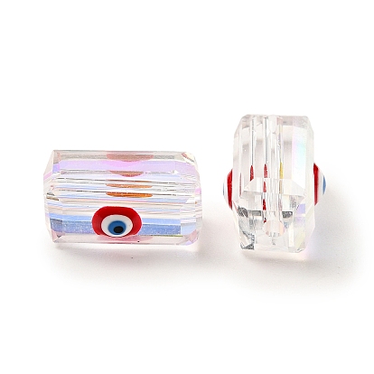 Transparent Glass Beads, with Enamel, Rectangle with Evil Eye Pattern