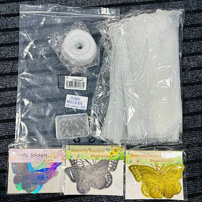 Kits de decoración de fiesta de bricolaje, incluyendo embalaje de embalaje de ramos de flores de poliéster ondulado y arrugado, cintas de poliéster, pegatinas de pared de papel, agujas de posicionamiento artesanal de costura de hierro