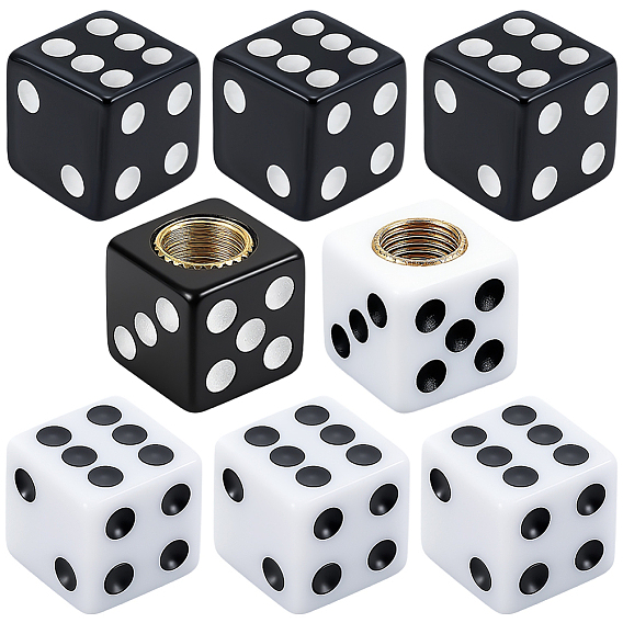 8шт. 2 цвета, акриловые колпачки для ниппелей шин в виде игральных кубиков, с латунной фурнитурой 