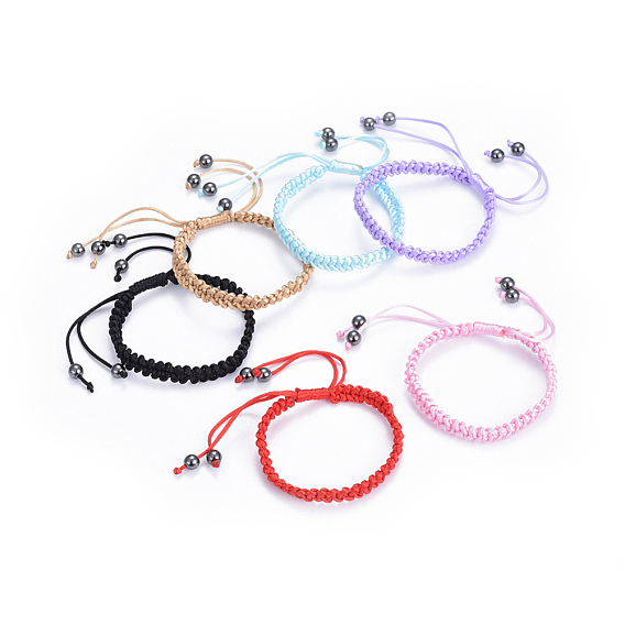 Adjustable Nylon Cord Braided Bracelets, with Non-Magnetic Synthetic Hematite Beads