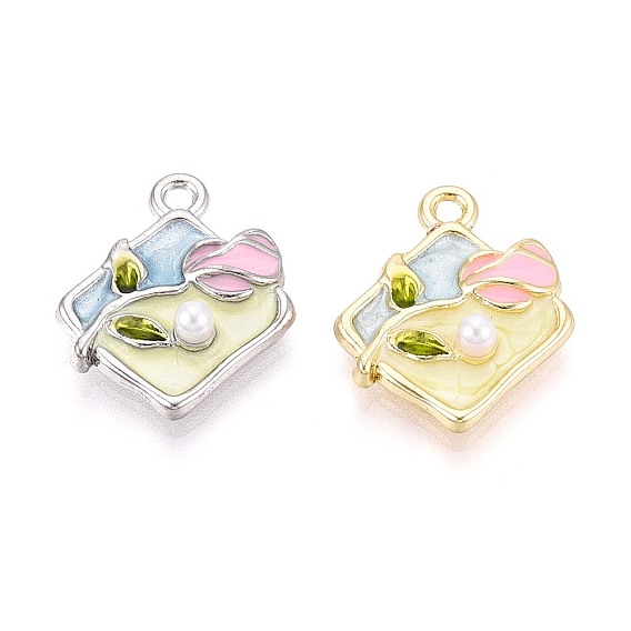 Стойки обшивки сплава эмали подвески, ромб и цветок, с ABS имитации жемчуга