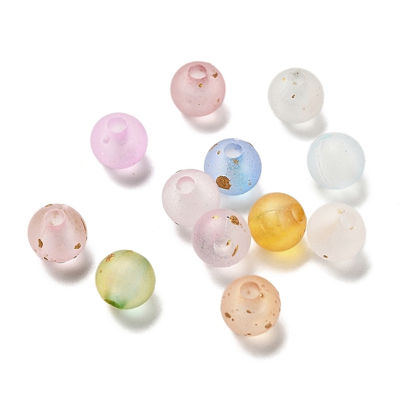 Матовые прозрачные акриловые бусины, круглые, с золотой фольгой и блестками, градиент цвета