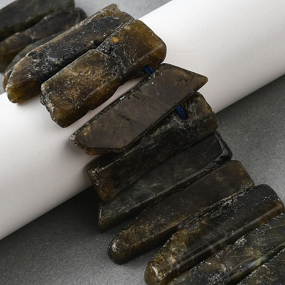 Натуральные нити бус из ларвикита, прямоугольные, Топ пробуренной