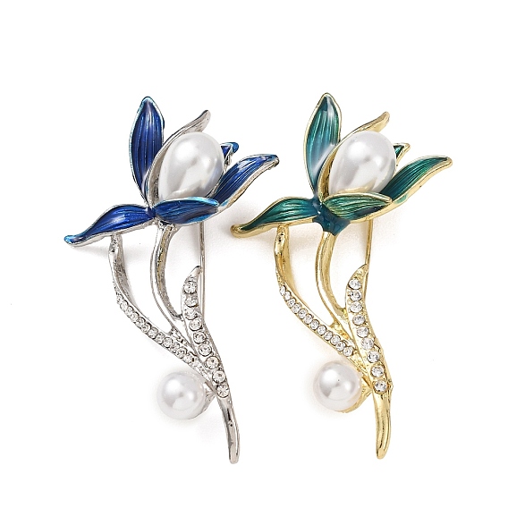 Эмалевые броши-булавки в виде цветка магнолии, с горный хрусталь и пластиковой бисера