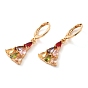 Rack Plating Golden Brass Dangle Leverback Earrings, with Cubic Zirconia, Triangle