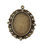 Большие старинные тибетском стиле настройки сплава подвеска кабошон, чашки безель с краями, без кадмия, без никеля и без свинца, овальный поднос: 30x40 мм, 61x48x2.5 мм, отверстие: 3 мм, около 86 шт / кг