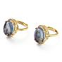 Adjustable Natural Fluorite Finger Rings, with Brass Micro Pave Cubic Zirconia Findings, Oval