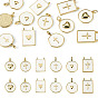 12Pcs 6 Styles Brass Enamel Pendants, with Jump Ring, Flat Round Charms, Lead Free & Cadmium Free, Long-Lasting Plated, Real 18K Gold Plated, Rack Plating
