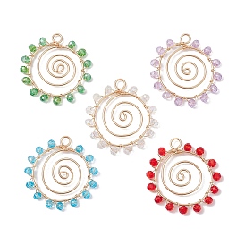 Стеклянные подвески, с светло-золотистой медной проволочной фурнитурой, солнце