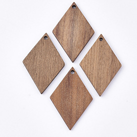 Undyed Walnut Wood Pendants, Rhombus