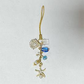 Correas para móvil de cristal y aleación con diamantes de imitación y perlas de cristal, con tapones antipolvo móviles de plástico, Tema oceánico