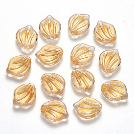 Transparent Spray Painted Glass Beads, Top Drilled Beads, Gold Inlay Color, Leaf