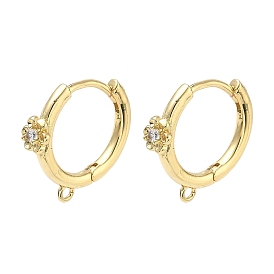 Латунные серьги-кольца из прозрачного кубического циркония, цветок, стойки покрытие, долговечный, без кадмия и без свинца, с петлей