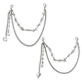 4 шт. 2 стили двухслойная железная сплавная цепочка для украшения обуви, с карабин-лобстерами , старинное серебро и платина