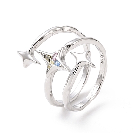 Cubic Zirconia Open Cuff Rings, Brass Jewelry for Women, Platinum