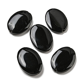 Perles d'onyx noir naturel (teintes et chauffées), Ovale Plat