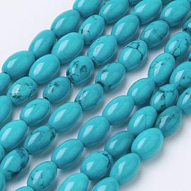 Natural Magnesite Bead Strands, Dyed, Turquoise, Oval