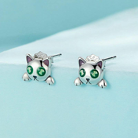 S925 Sterling Silver Cat Shape Stud Earrings, Unique Glow Dark Halloween Easter