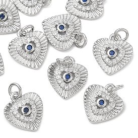 SHEGRACE Brass Cubic Zirconia Pendants, Heart Charms, Cadmium Free & Lead Free & Nickel Free, Marine Blue