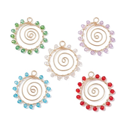 Стеклянные подвески, с светло-золотистой медной проволочной фурнитурой, солнце