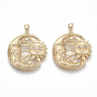 Латунные микро проложить кубического циркония подвески, луна с солнцем, без никеля , прозрачные