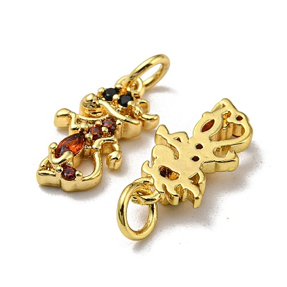 Real 18K Gold Plated Brass Pendants, with Glass and Jump Ring, Dragon Charms