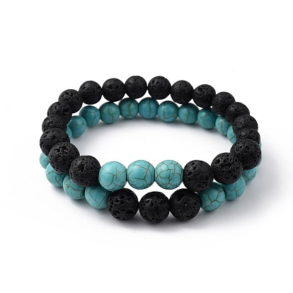 Gemstone Beaded Stretch Bracelets Sets, Round