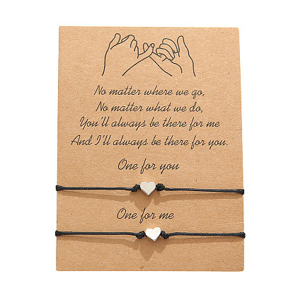 Minimalist Heart-shaped Wax Thread Bracelet with Blessing Card for Couples and Lovers