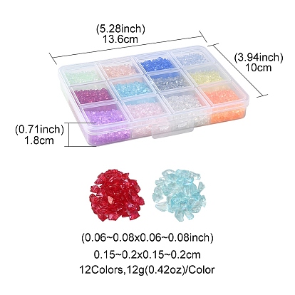 144g 12 Colors Transparent Electroplate Glass Beads, No Hole/Undrilled, AB Color Plated, Chip