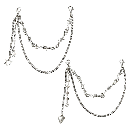 4 шт. 2 стили двухслойная железная сплавная цепочка для украшения обуви, с карабин-лобстерами , старинное серебро и платина