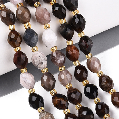 Природные окаменелое дерево бисер пряди, граненые, овальные, с бисером