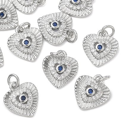 SHEGRACE Brass Cubic Zirconia Pendants, Heart Charms, Cadmium Free & Lead Free & Nickel Free, Marine Blue